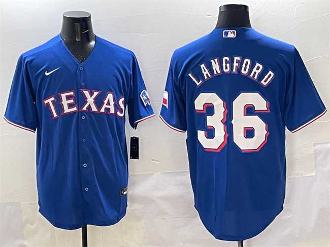 Mens Texas Rangers #36 Wyatt Langford Royal Cool Base Limited Stitched Jersey
